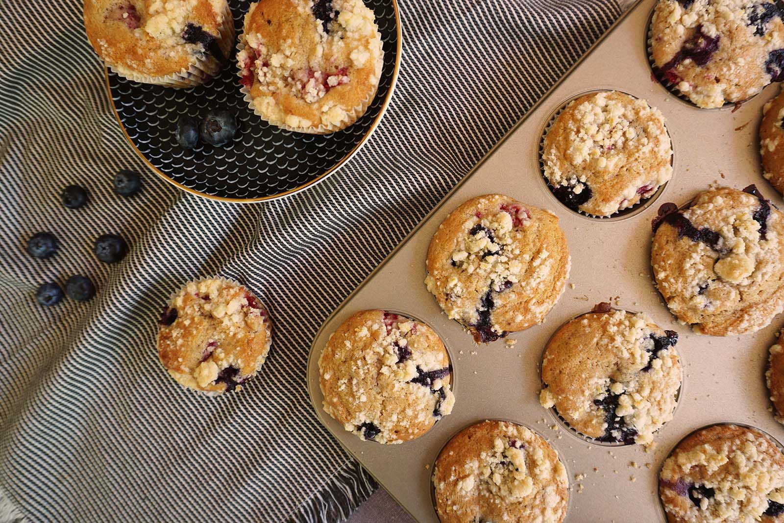 Blueberry & Raspberry Muffins with Streusel
